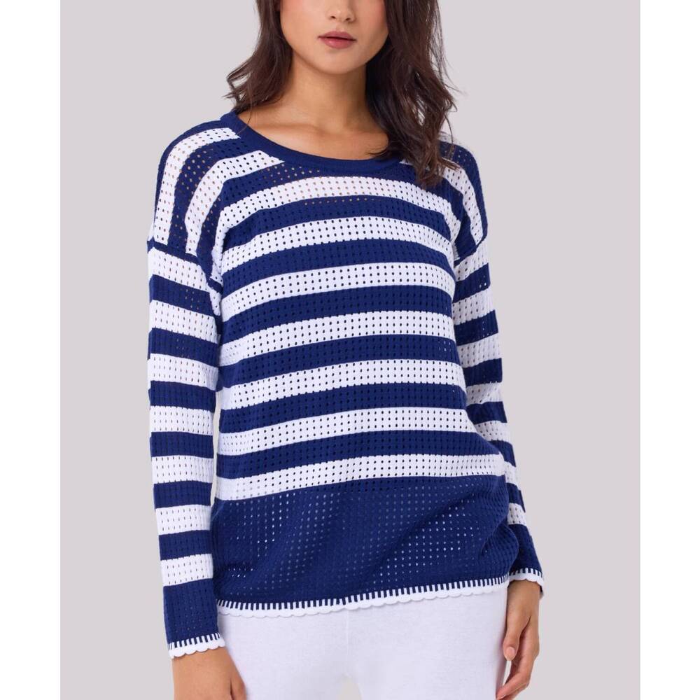NEW ANGEL APPAREL crochet stripe top in white/navy